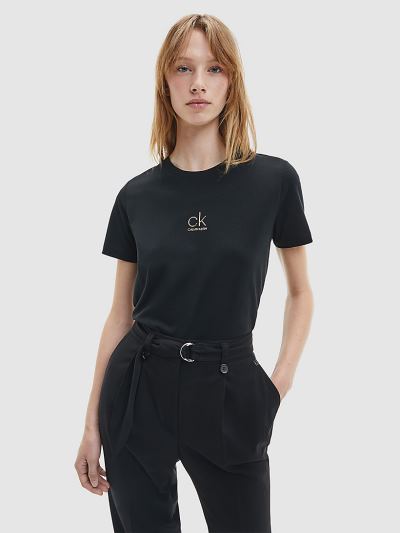 Calvin Klein Ruhák HU973331 | Calvin Klein Organic Cotton Metallic Logo Női Póló Fekete